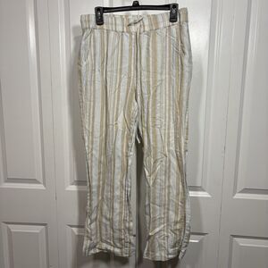 LOFT Outlet Linen Pants Womens S Striped Beige Coastal Relaxed Resortcore